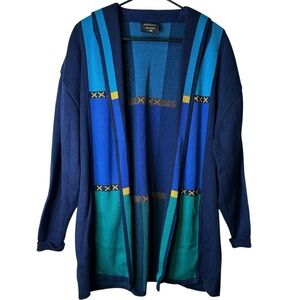 Kriss Sweden Open Front Cardigan Sweater Womens L Cotton Acrylic Modal Flag Cozy